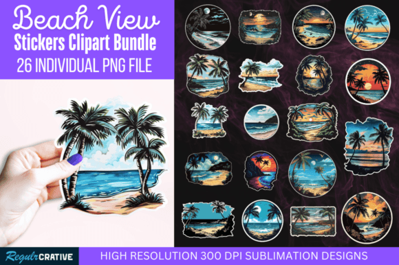 Beach View Stickers Clipart PNG Bundle: Your Coastal Design Toolkit