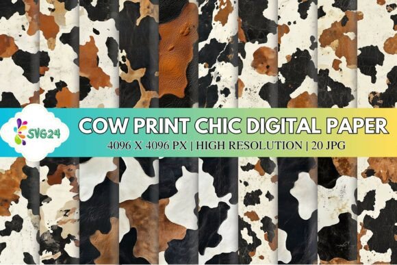 Cow Print Chic Digital Paper: Bold Western Charm