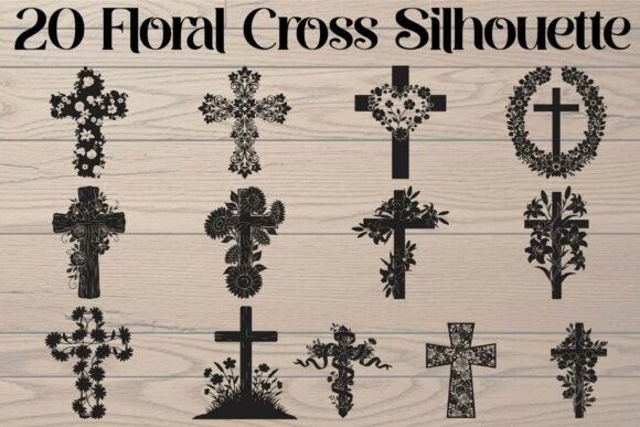 Elegant Floral Cross Silhouettes for Faithful Design