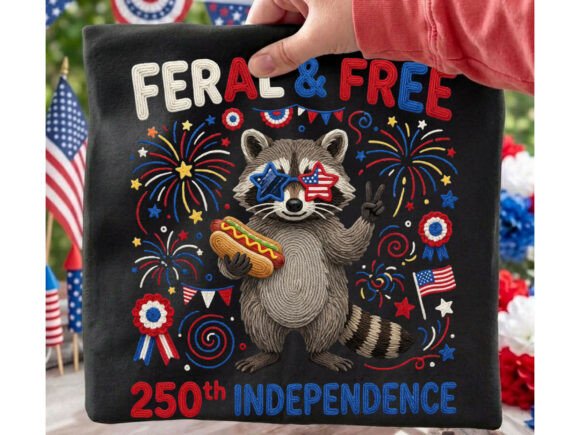 Feral Free Raccoon 4th Tshirt Png: A Patriotic Design with Character