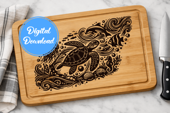 Floral Sea Turtle Cutting Board SVG: Coastal Charm for Your Crafts