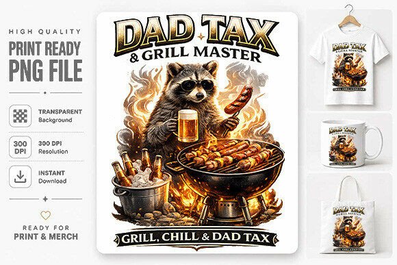 Funny BBQ Dad Shirt PNG: Grill Master Design Asset