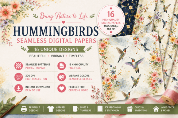 Hummingbirds Digital Patterns: Versatile Design for Every Project