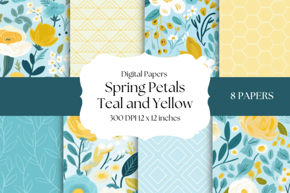 Spring Petals - Teal and Yellow: A Fresh Take on Nature-Inspired Design