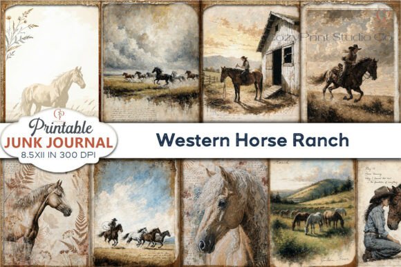 Western Horse Ranch Junk Journal Pages: Authentic Rustic Design